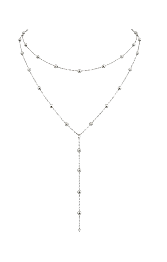 Beaded layered drop in silver