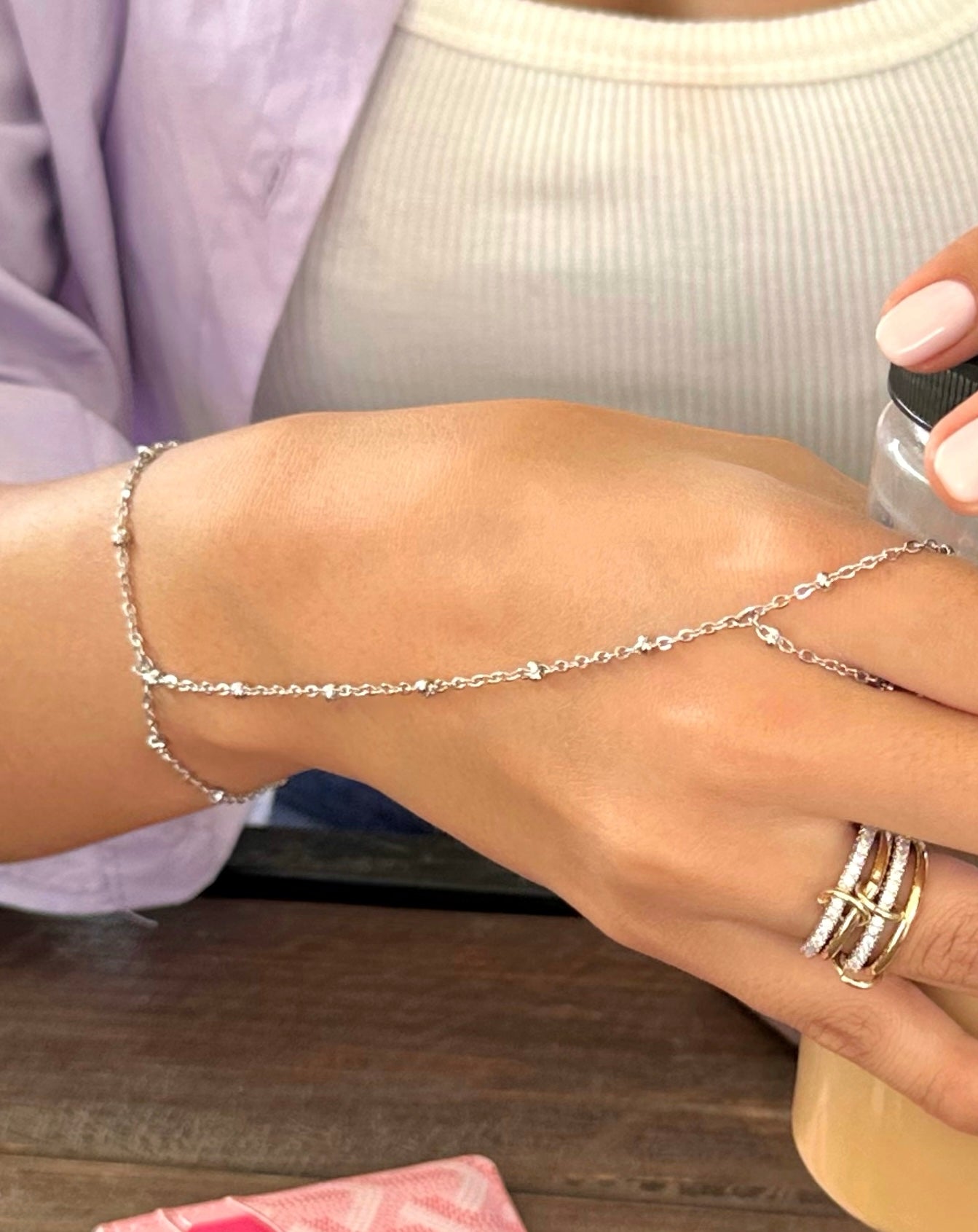 Silver studd handchain